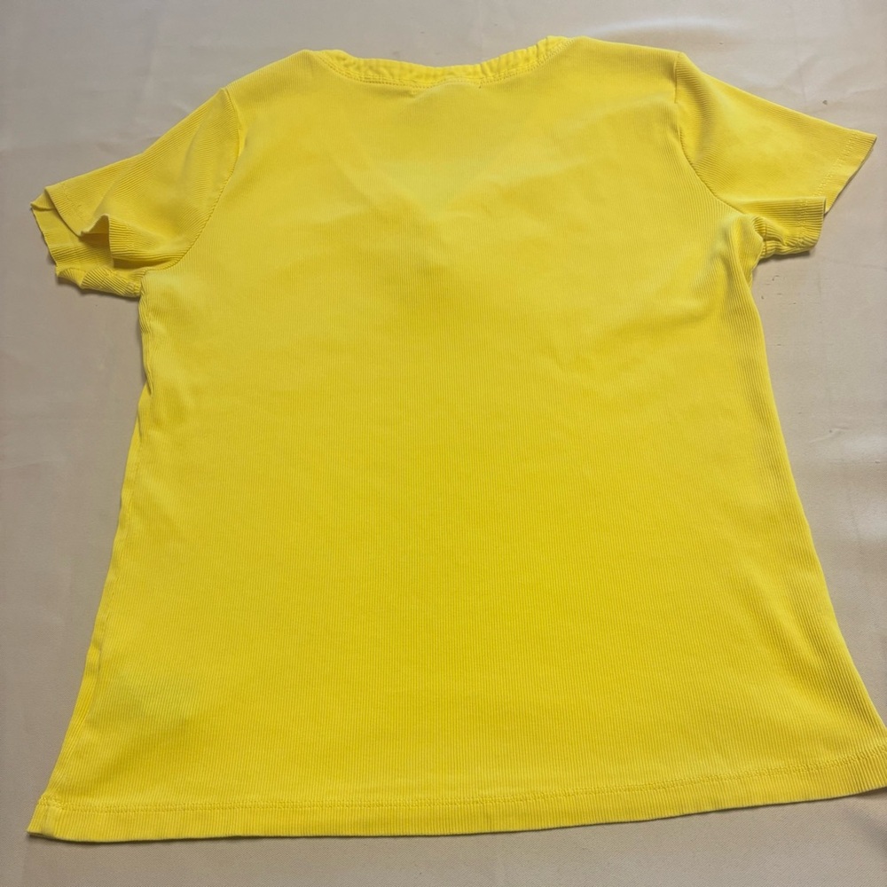 Lauren Ralph Lauren Women's Shirt Sz XL Yellow Lace-Up V-Neck Ribbed Cotton FLAW - Picture 2 of 16